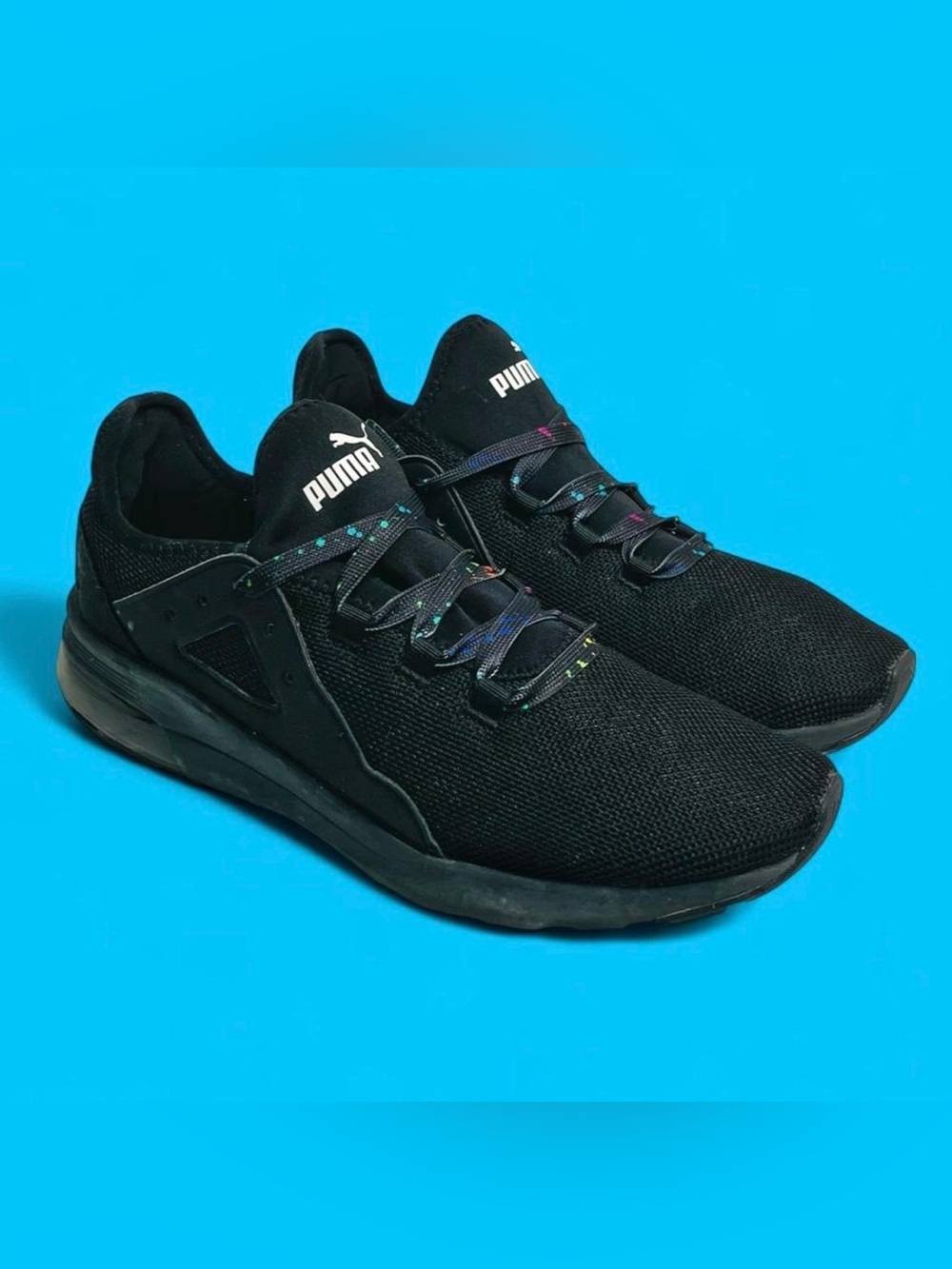 PUMA Electron Street Black Custom Paint Splatter Laces Mens 10.5 Women’s 9.5